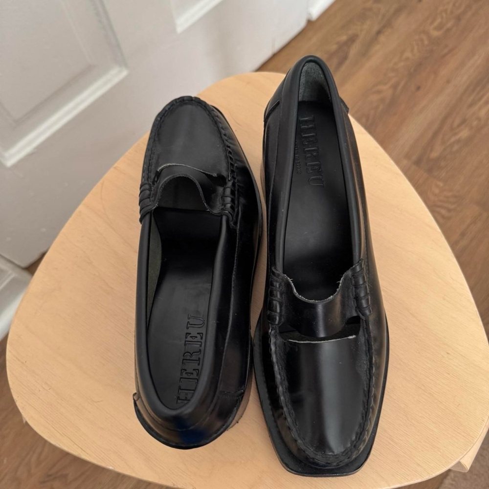 Hereu Black Square Toe Cutout Heeled Loafers - Picture 7 of 8
